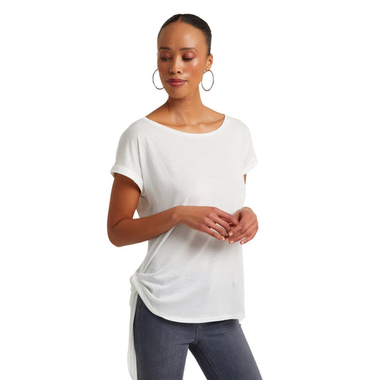 OXXO Womens Tops L / White OXXO - Tie Detailed Boat Neck T-Shirt