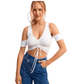 OXXO Womens Tops L / White OXXO - V-neck Crop Top with Gathered Details