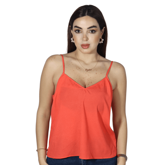 OXXO Womens Tops M / Orange OXXO - V Neck Sold Color Tank Top