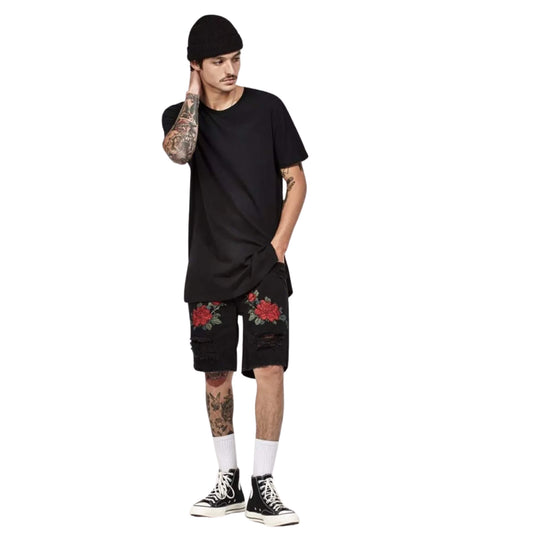 PACSUN Mens Bottoms M / Black / 31 PACSUN - Roses stitch slim fit shorts