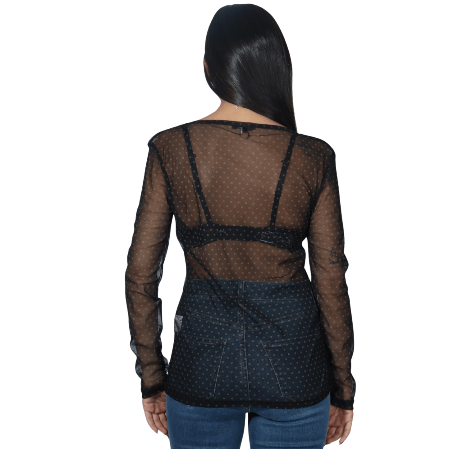 PAUL BRIAL Womens Tops S / Black PAUL BRIAL - Mesh polka dot blouse