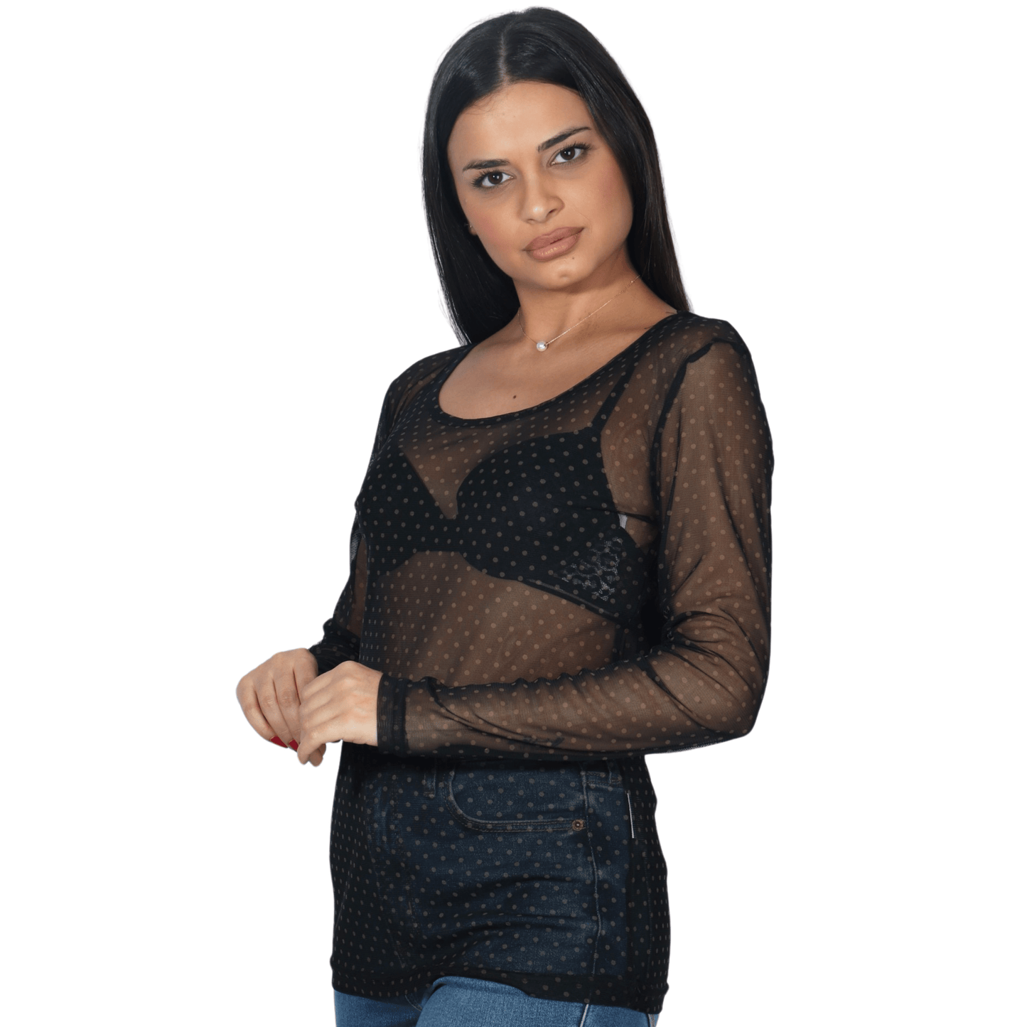 PAUL BRIAL Womens Tops S / Black PAUL BRIAL - Mesh polka dot blouse