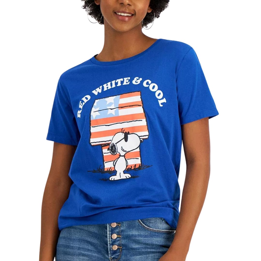 PEANUTS Womens Tops S / Blue PEANUTS - Snoopy Americana Graphic-Print Tee