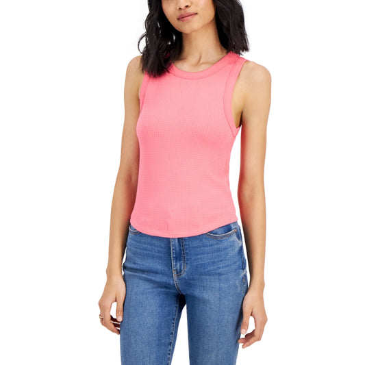 PLANET GOLD Womens Tops M / Pink PLANET GOLD - Crewneck Seamless Waffle-Knit Tank Top
