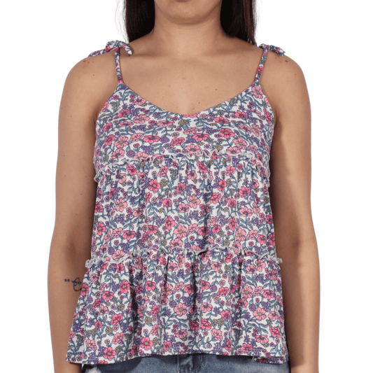 PLANET GOLD Womens Tops XS / Multi-Color PLANET GOLD - Floral print cute tank top