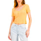 PLANET GOLD Womens Tops XS / Orange PLANET GOLD - Short Sleeve Henley Cropped T-Shirt