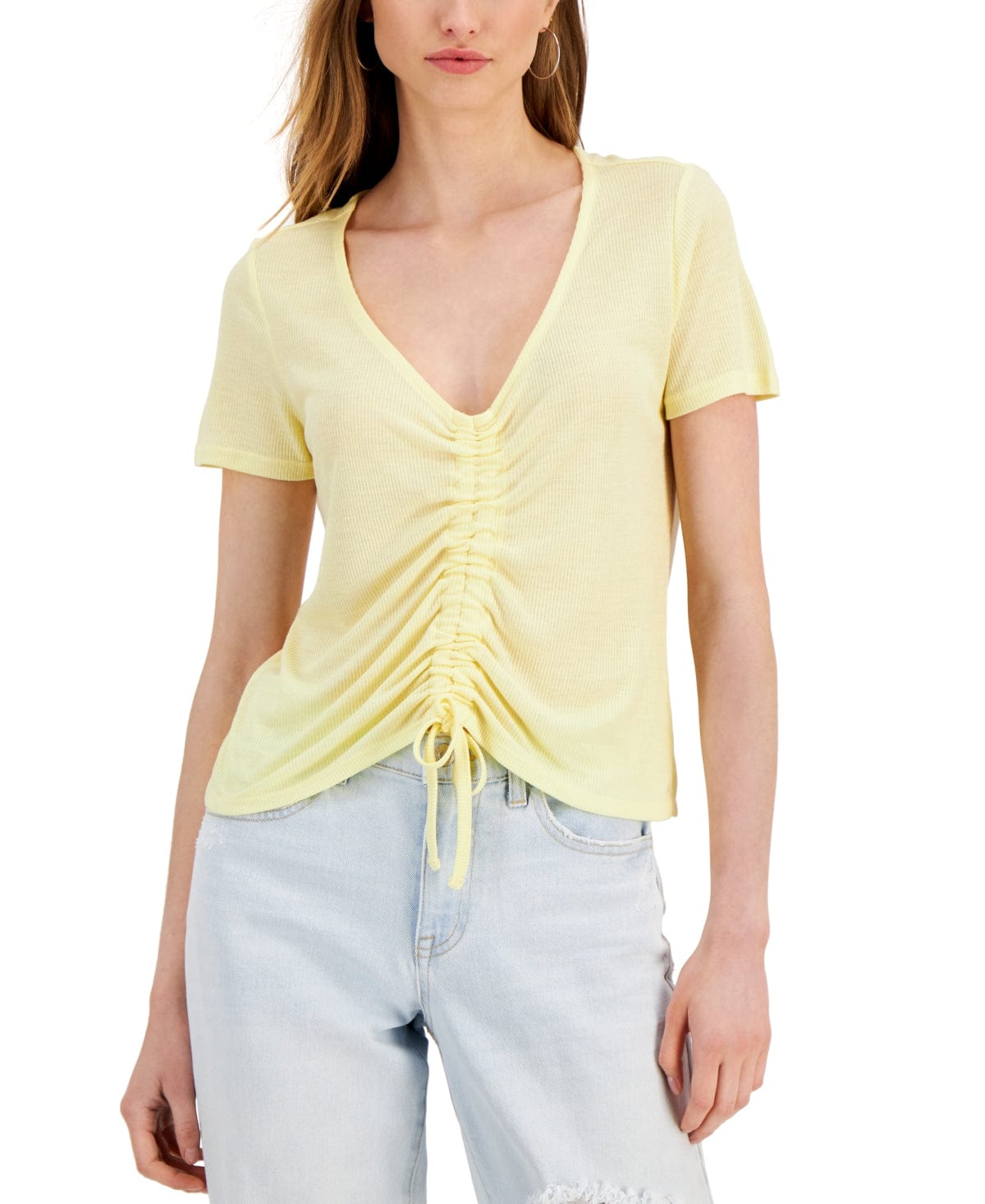 PLANET GOLD Womens Tops S / Yellow PLANET GOLD - Short Sleeve Ruched Center Top