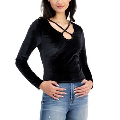 PLANET GOLD Womens Tops L / Black PLANET GOLD - Velvet Crisscross Long-Sleeve Top