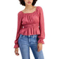 PLANET HEART Womens Tops L / Pink PLANET HEART - Long-Sleeve Ruched Peplum Top