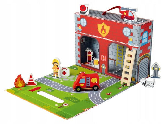 PLAYTIVE Toys PLAYTIVE - Suitcase Play Set Fire Brigade Wooden