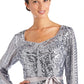 R&M RICHARDS Womens Dress XL / Silver R&M RICHARDS - Long Sleeved Sequined Evening Gown
