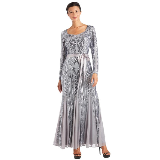 R&M RICHARDS Womens Dress R&M RICHARDS - Long Sleeved Sequined Evening Gown