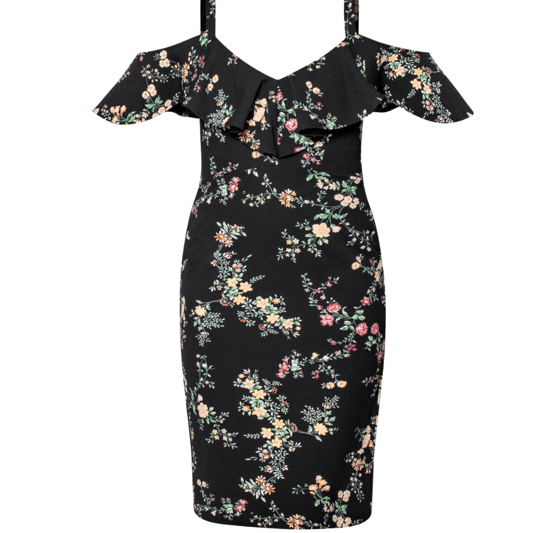 RACHEL ROY Womens Dress XXL / Black RACHEL ROY -  Cold Shoulder Floral MIDI Dress