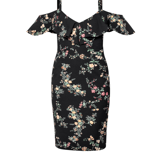 RACHEL ROY Womens Dress XXL / Black RACHEL ROY -  Cold Shoulder Floral MIDI Dress