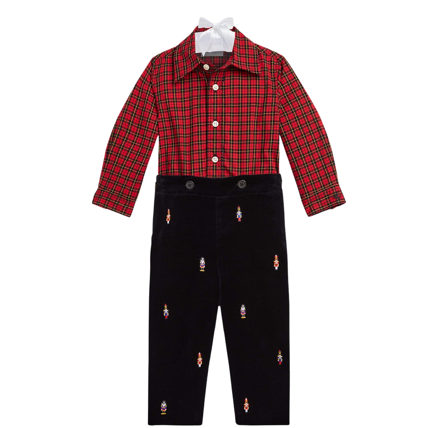 RALPH LAUREN Baby Boy 18 Month / Multi-Color RALPH LAUREN - BABY - Plaid-Print Shirt & Embroidered Velvet Pants Set