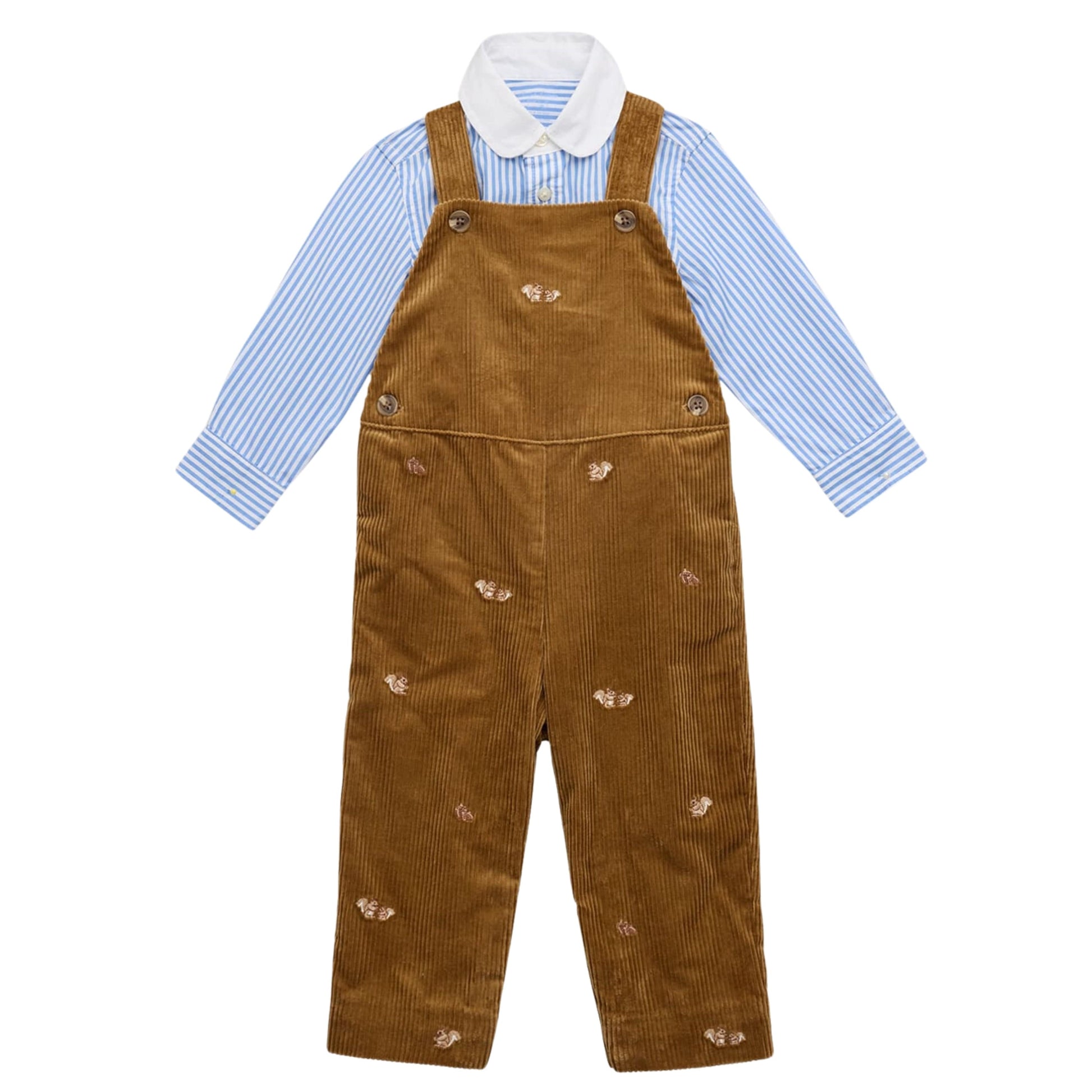 RALPH LAUREN Baby Boy 12 Month / Multi-Color RALPH LAUREN - Striped Shirt & Corduroy Embroidered Overalls Set