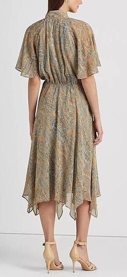 RALPH LAUREN Womens Dress M / Multi-Color RALPH LAUREN - Paisley Georgette Tie-Neck Dress