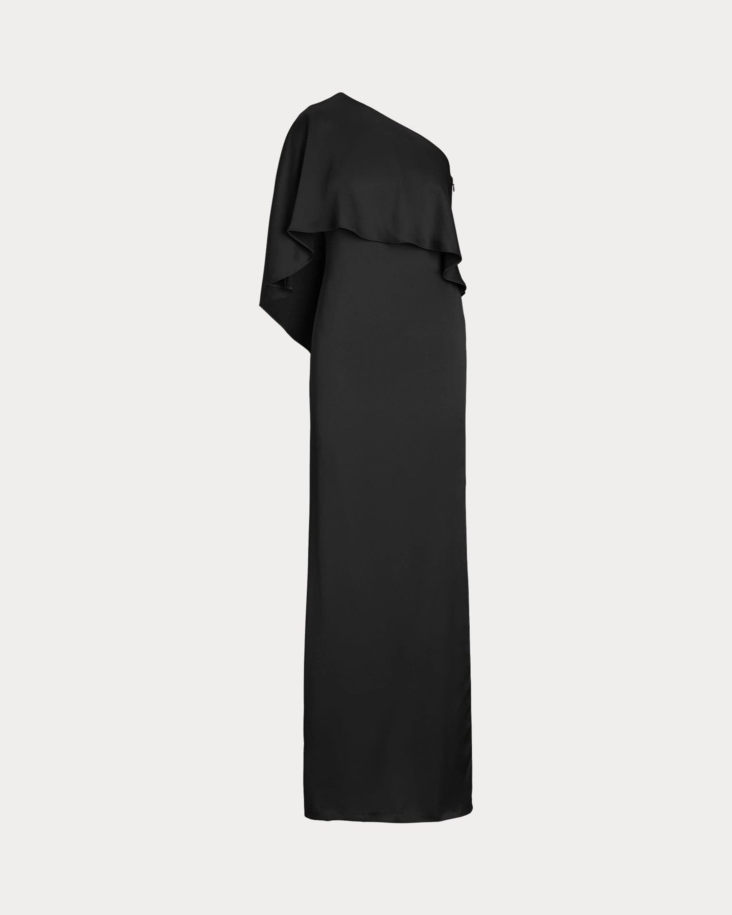 RALPH LAUREN Womens Dress L / Black RALPH LAUREN - Satin One-Shoulder Cape Gown