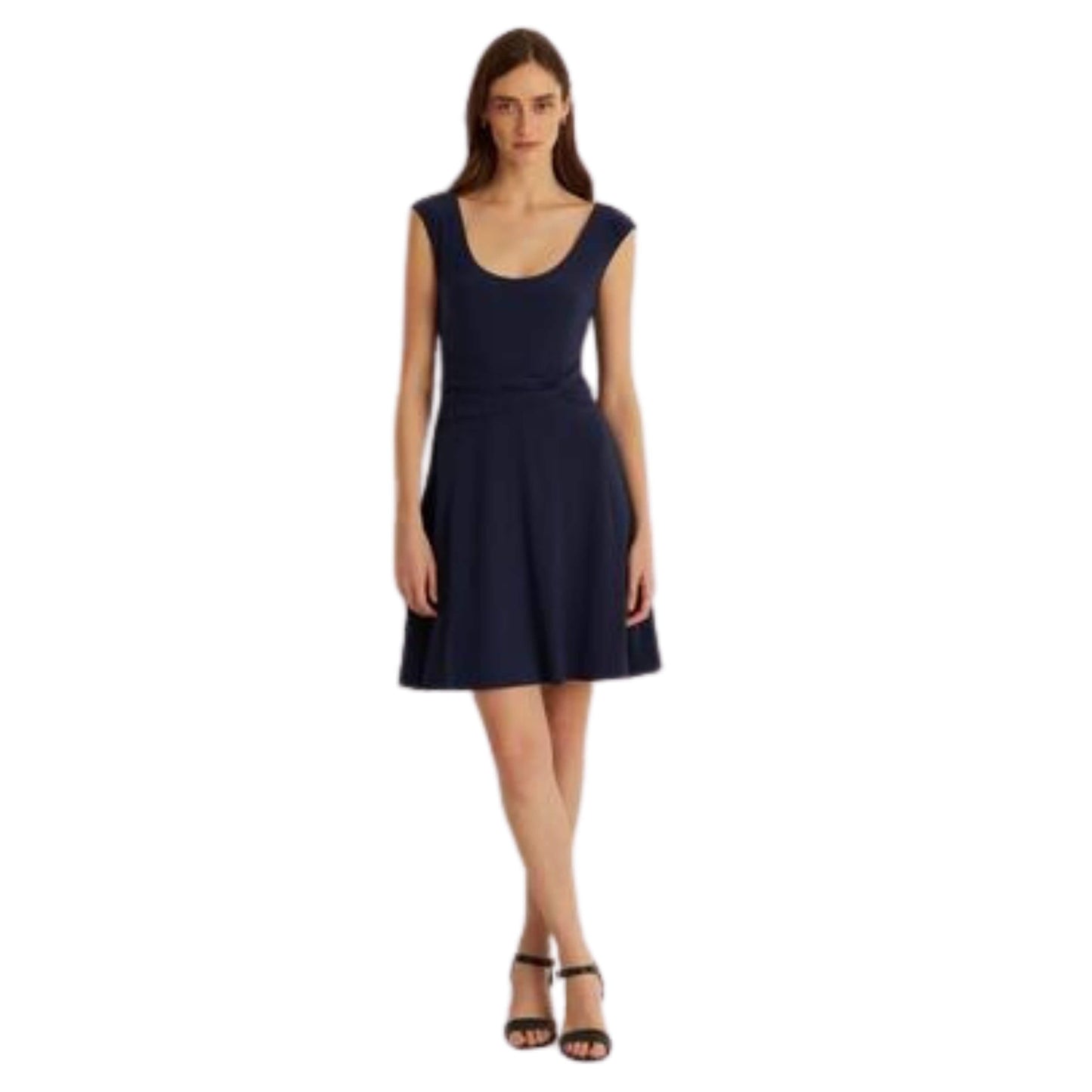 RALPH LAUREN Womens Dress L / Navy RALPH LAUREN - Scoopneck Knee-Length Fit & Flare Dress