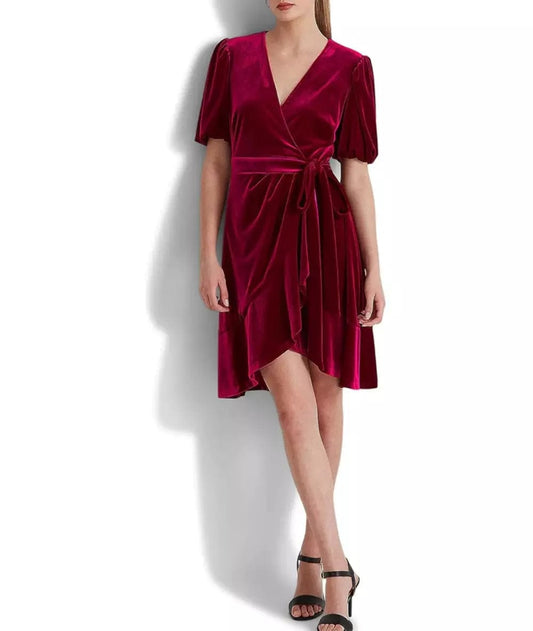 RALPH LAUREN Womens Dress L / Fuchsia RALPH LAUREN - Velvet Knee Cocktail and Party Dress