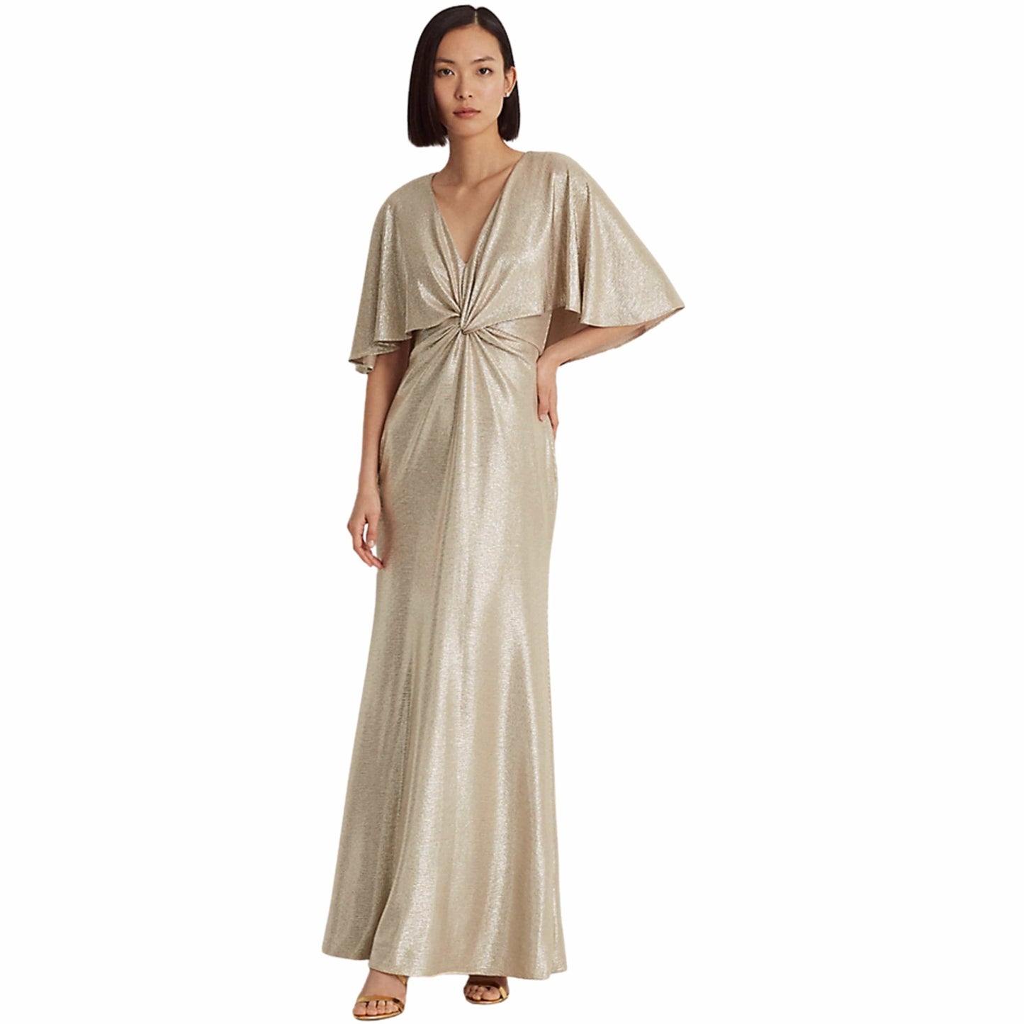 RALPH LAUREN Womens Dress RALPH LAUREN - Women's Twist-Front Cape-Overlay Evening Dress