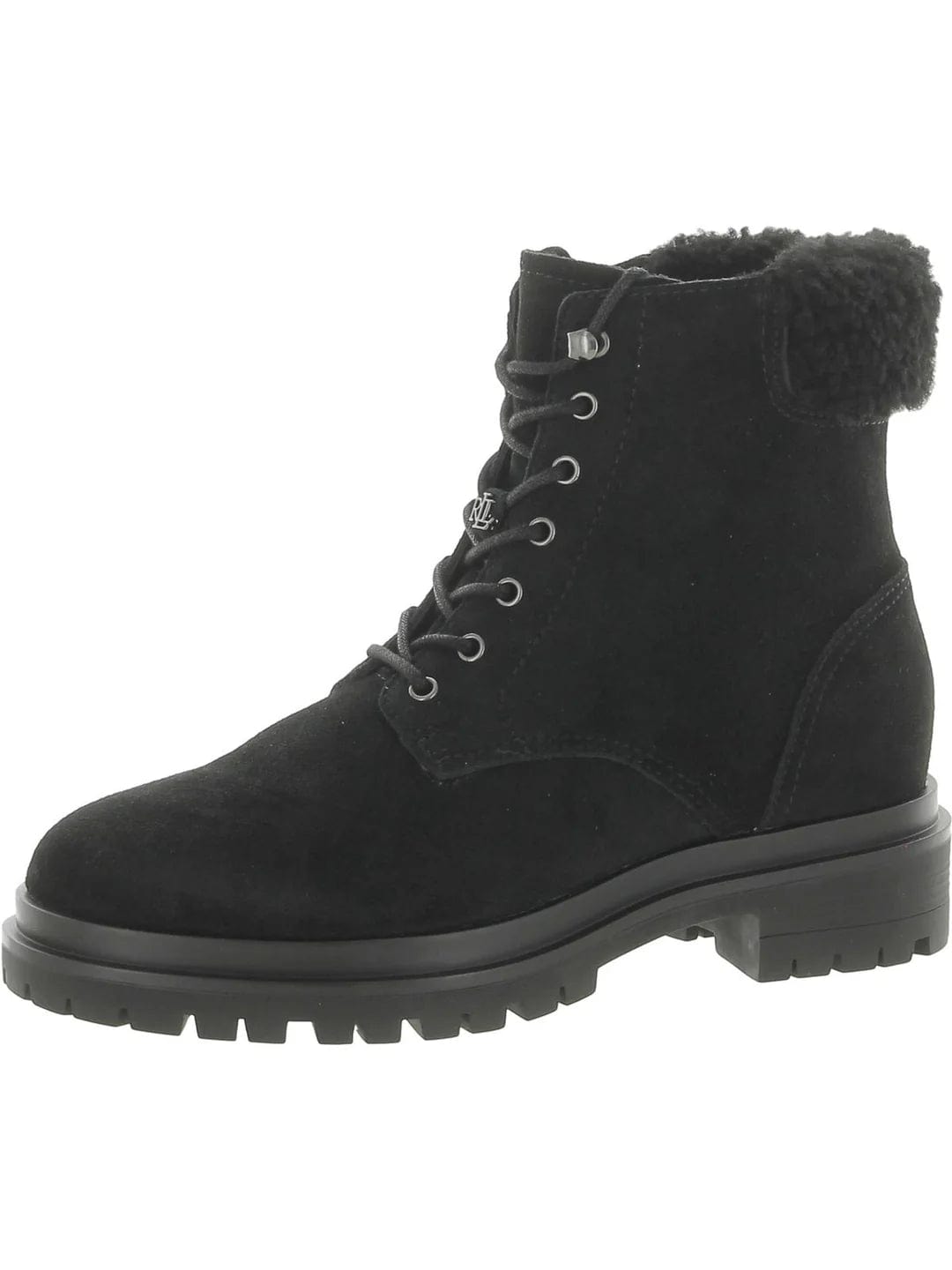 RALPH LAUREN Womens Shoes 36.5 / Black RALPH LAUREN - Suede Shearling Combat & Lace-up Boots