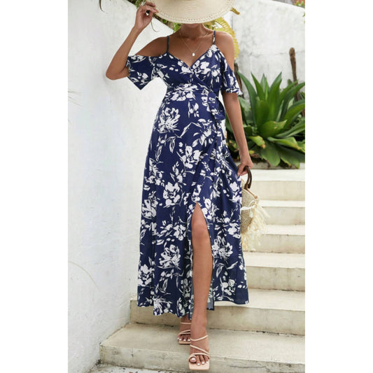 SHEIN - Off Shoulder Floral Print Belted Long Dress