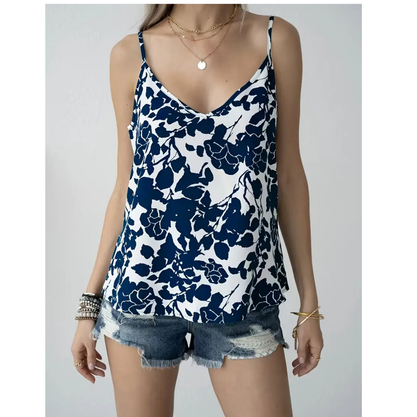 SHEIN - Floral Printed V neck Tank Top