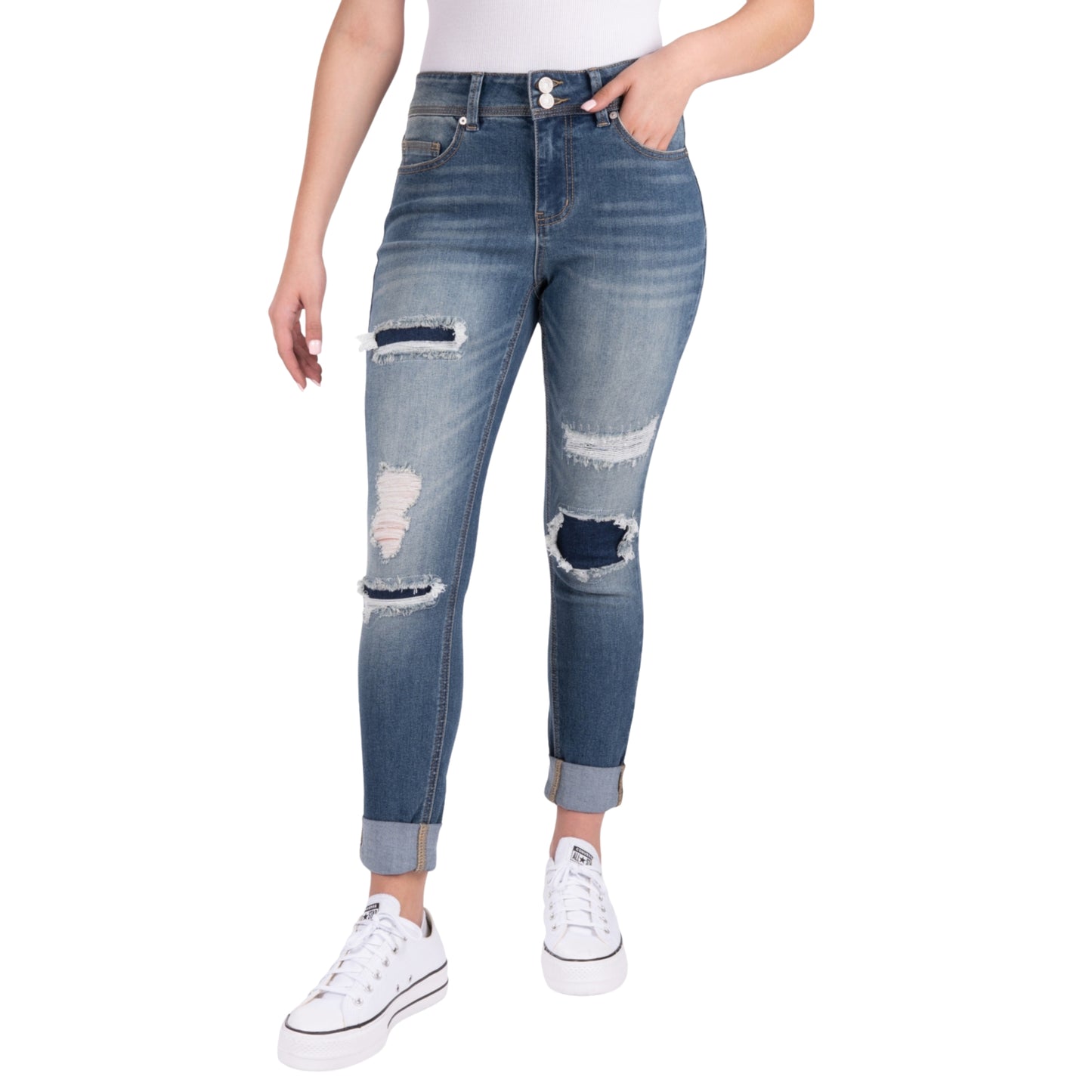INDIGO REIN - Mid Rise Slim Fit Ripped Denim