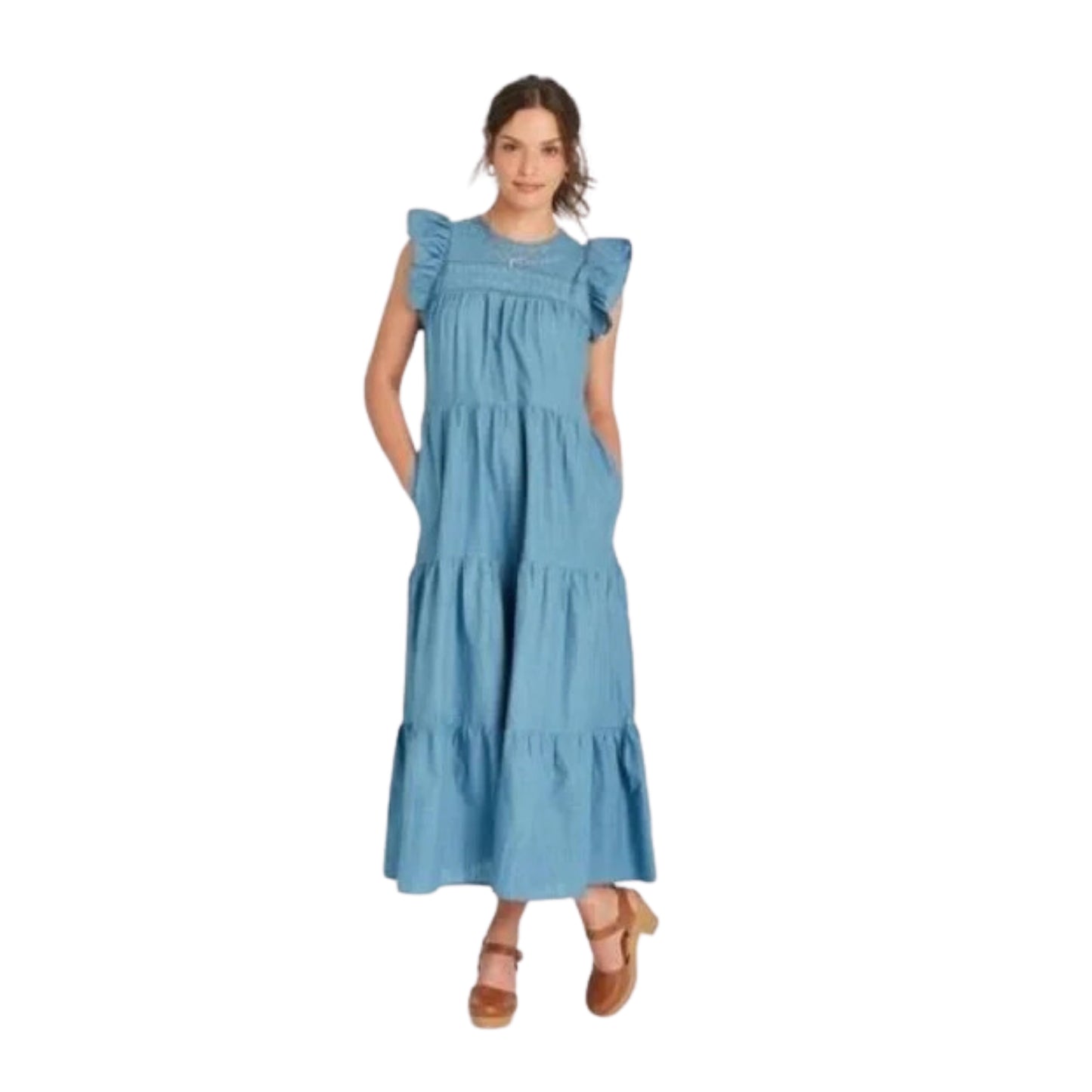 UNIVERSAL THREAD - Flutter Sleeve Embroidered Tiered Maxi Dress