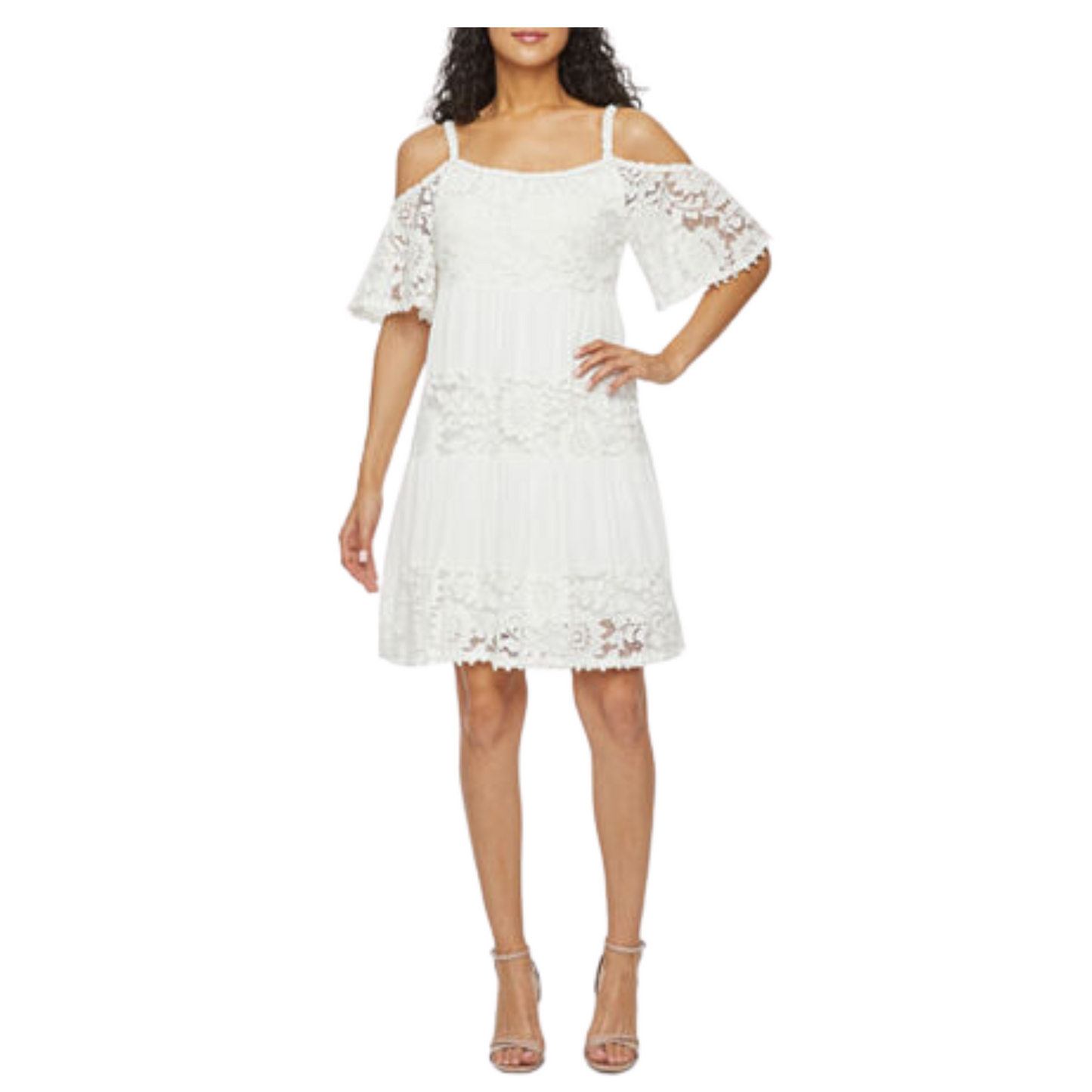 ROBBIE BEE-  Short Sleeve Cold Shoulder Lace Boydoll Dress