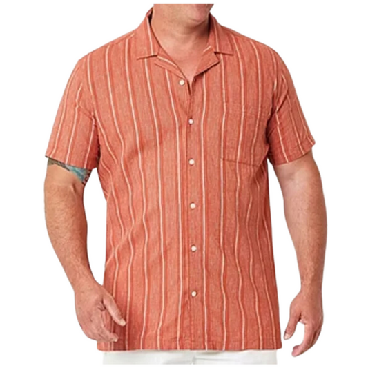 MUTUAL WEAVE - Regular Fit Short Sleeve Striped Button-Down Shirt