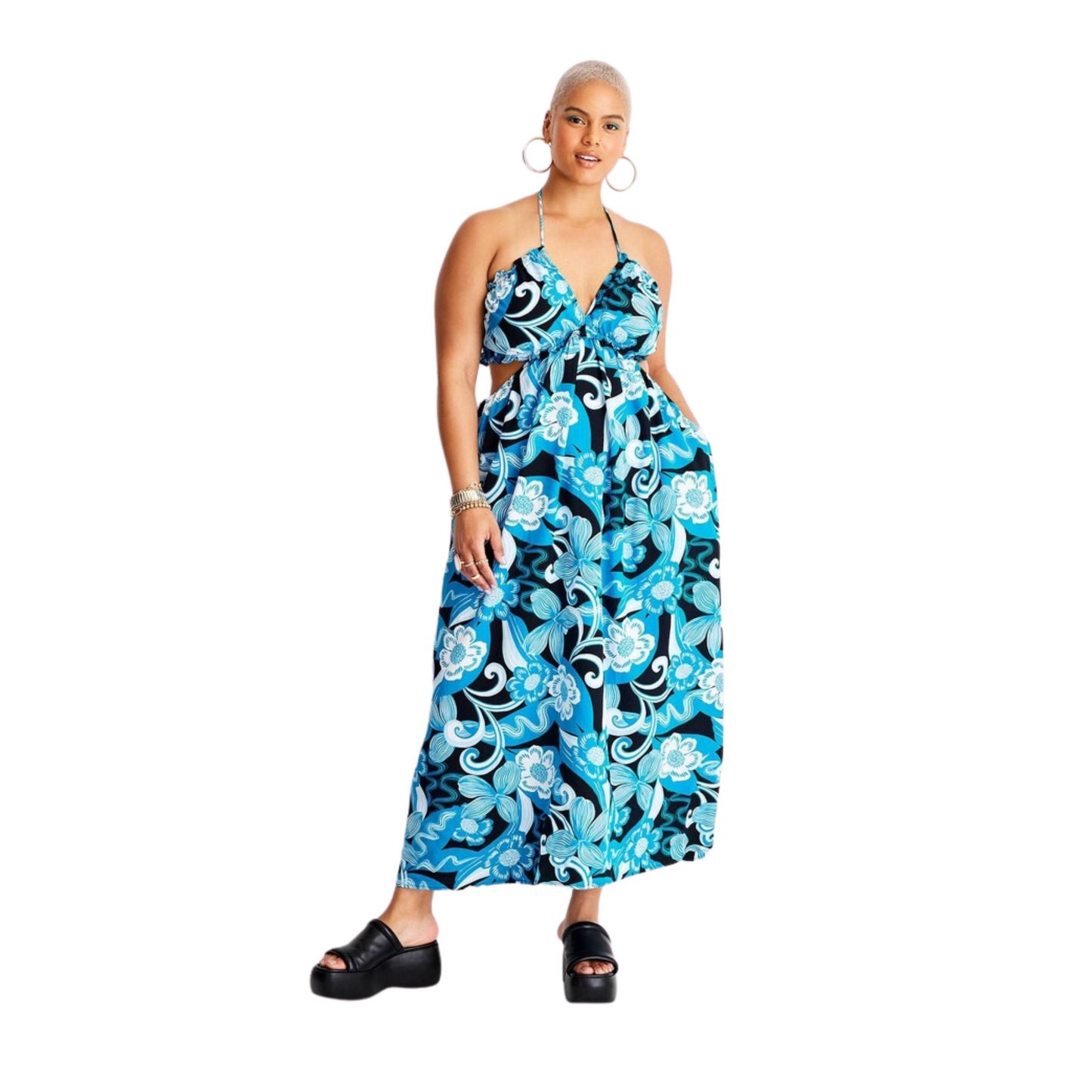 FUTURE COLLECTIVE - Print Strappy Neck Cut Out Dress