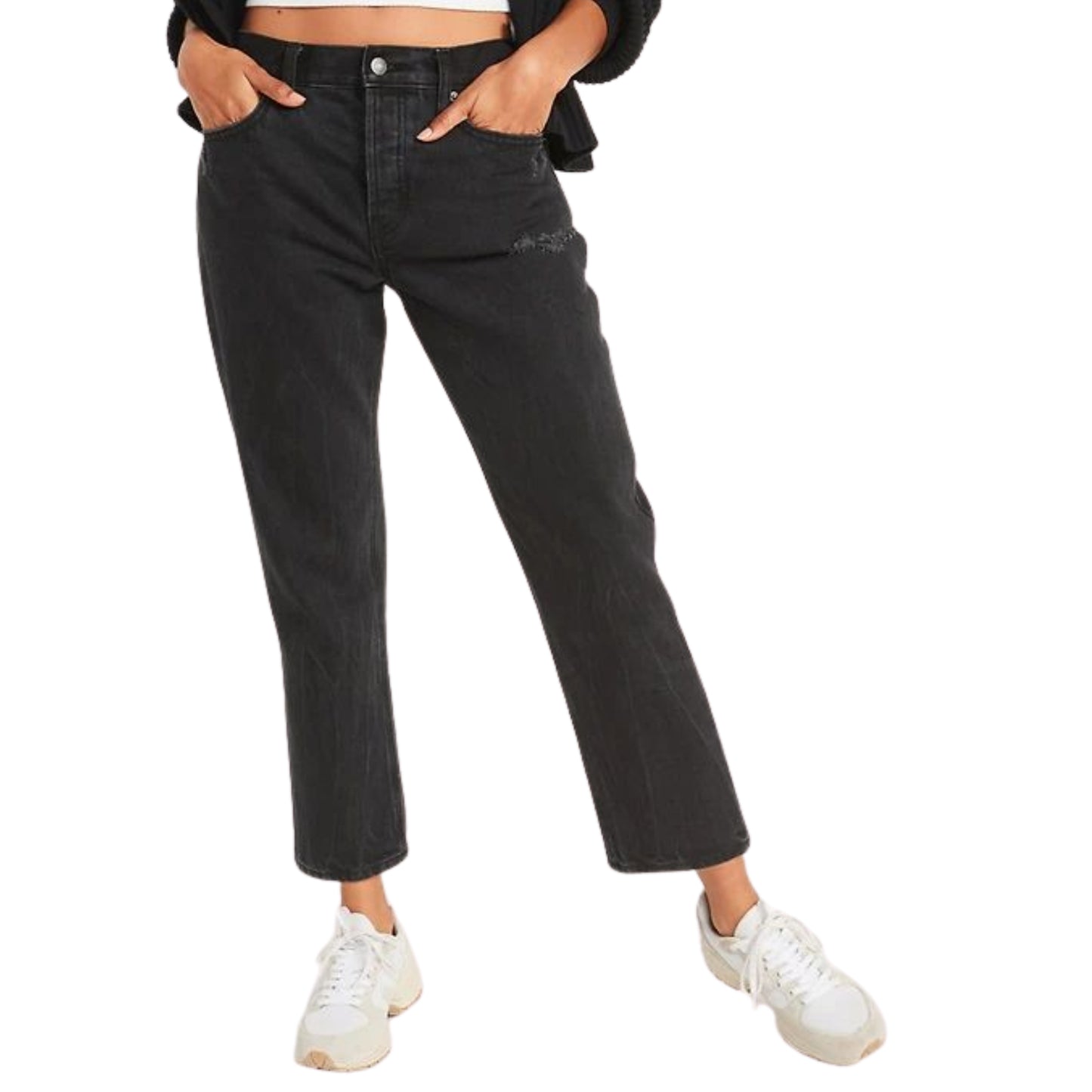 OLD NAVY - High-Waisted Slouchy Straight Cropped Distressed Denim
