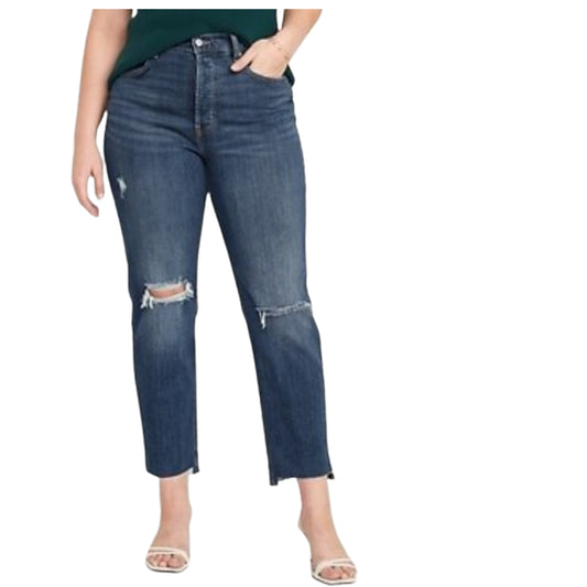 OLD NAVY - Extra High-Waisted Button-Fly Sky-Hi Straight Ripped Denim