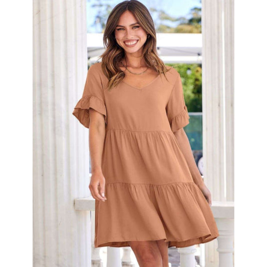 SHEIN = Size Solid Color Short  Ruffle Sleeve Short DRESS