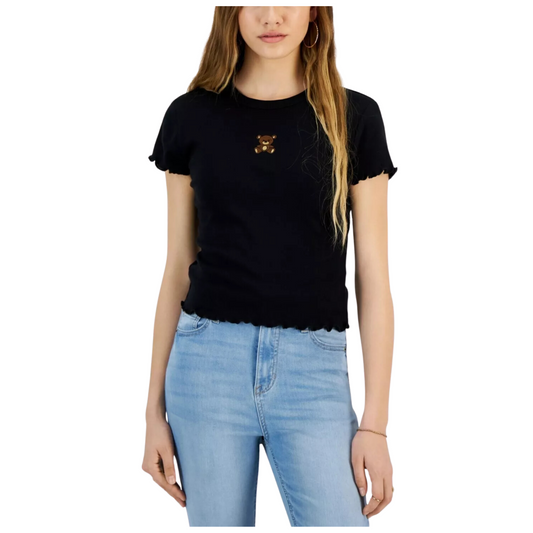 JUST POLLY - Crew Neck Pullover Embroidered Lettuce Edge T-Shirt