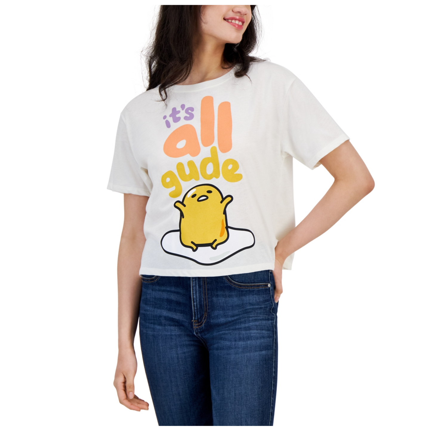 LOVE TRIBE - Gudetama Graphic Relaxed-Fit Cropped T-Shirt