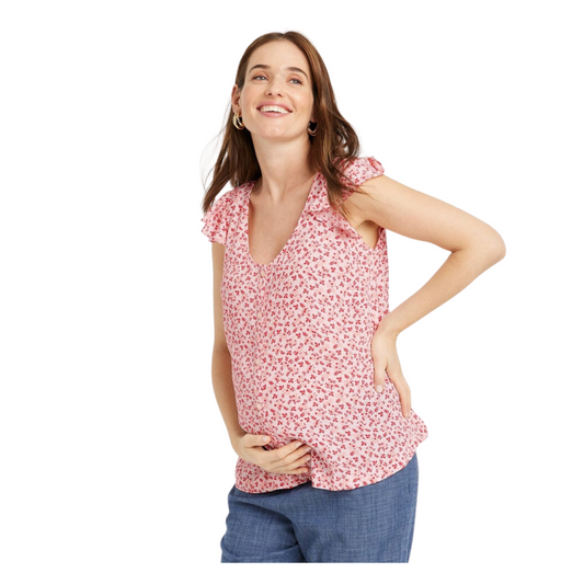 THE NINES -  Flutter Short Sleeve Maternity Blouse