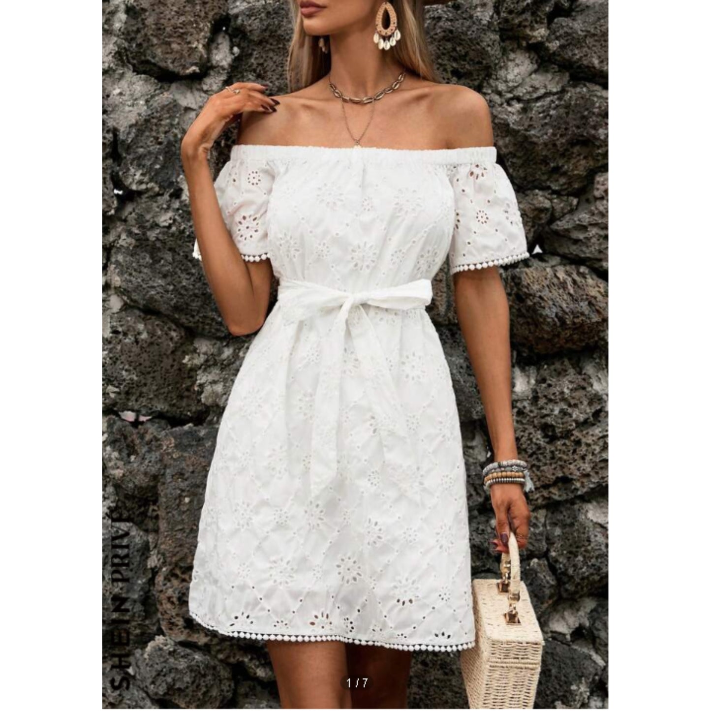 SHEIN - Off Shoulder Belted  Short Dress