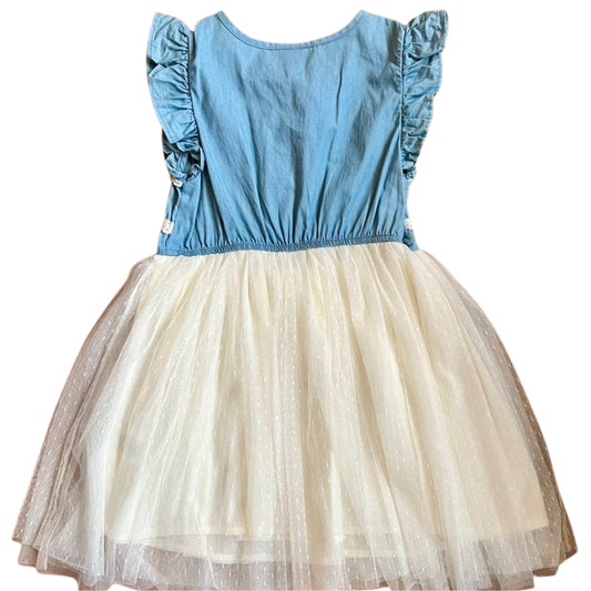 CALVIN KLEIN - BABY - Crochet-Trim Denim Mesh Dress
