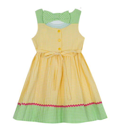 RARE EDITIONS - BABY - Yellow and Lime Check Seersucker Dress