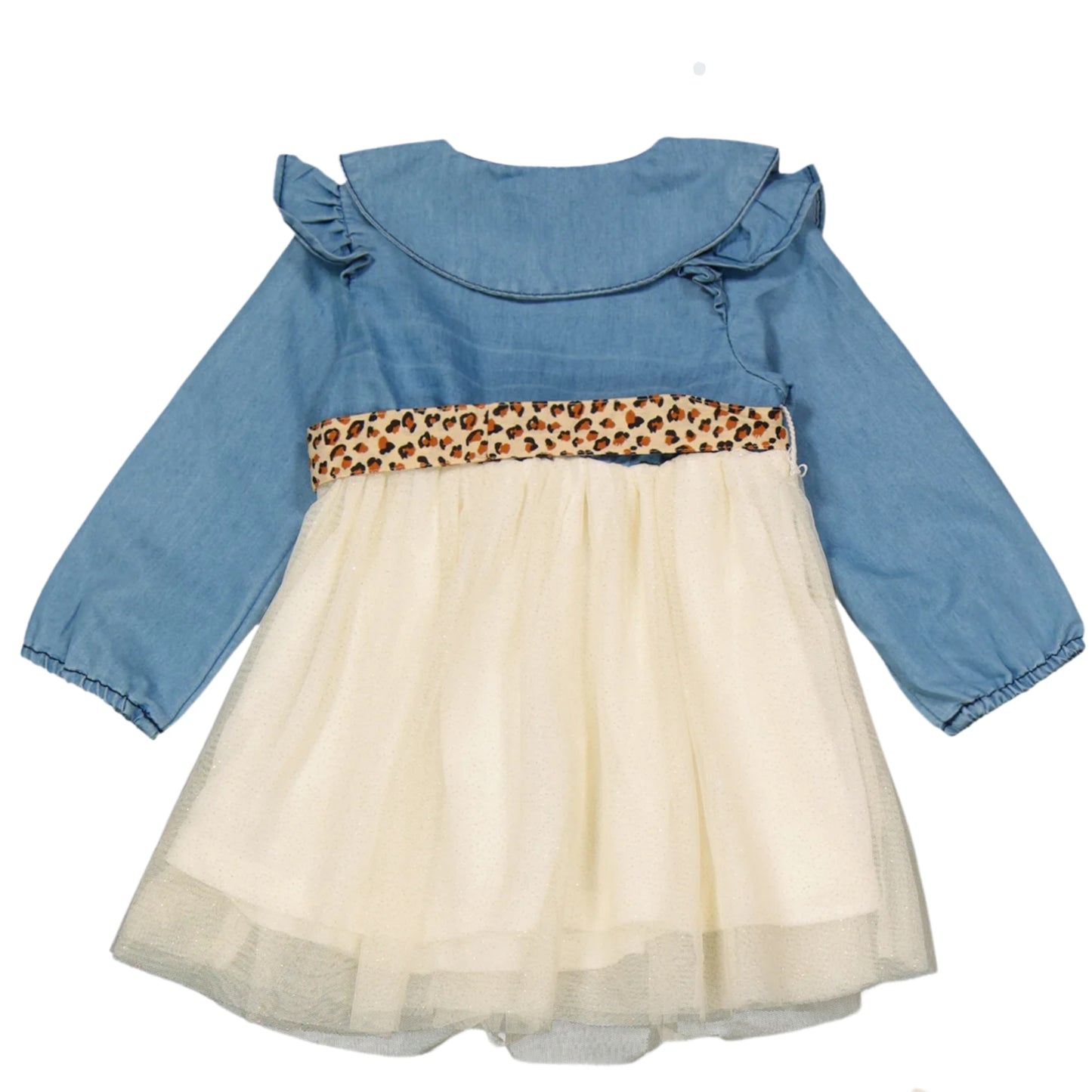 RARE EDITIONS - BABY - Denim Ruffled Bodice to Mesh Skirt Dress