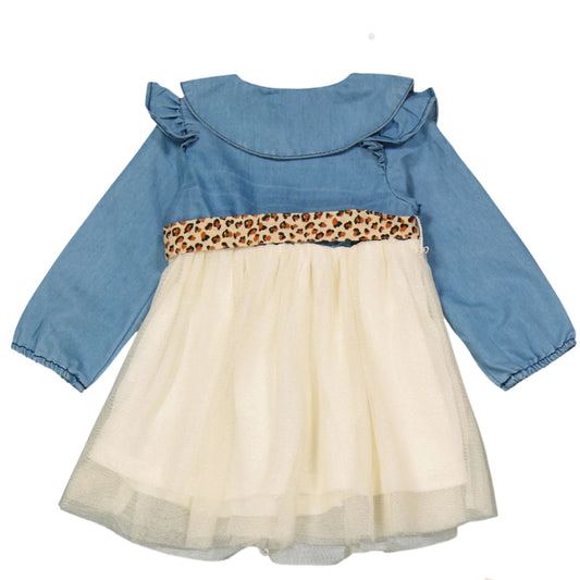 RARE EDITIONS - BABY - Denim Ruffled Bodice to Mesh Skirt Dress