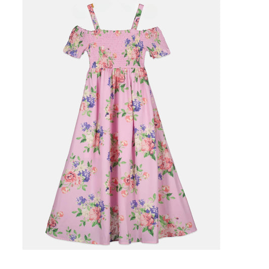 RARE EDITIONS Girls Dress XS / Multi-Color RARE EDITIONS - Kids - Floral Smocked Cold Shoulder Dress