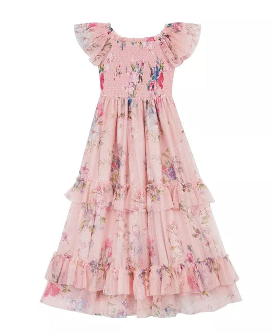 RARE EDITIONS Girls Dress L / Multi-Color RARE EDITIONS - KIDS - Printed Mesh Maxi Dress