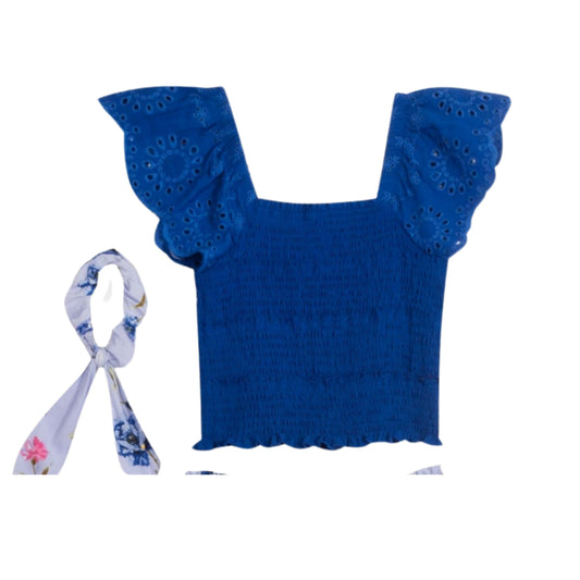 RARE EDITIONS Girls Tops L / Dark Blue RARE EDITIONS - Knit Flutter Top And A Round Neckline