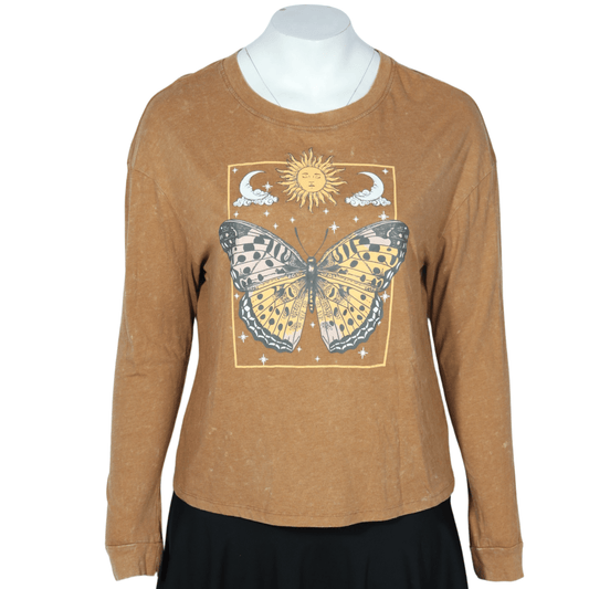 REBELLIOUS ONE Womens Tops XL / Brown REBELLIOUS ONE - Butterfly graphic print t-shirt