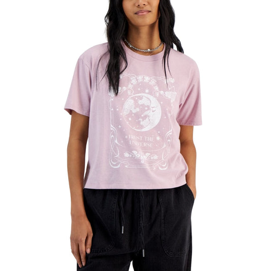 REBELLIOUS ONE Womens Tops XL / Pink REBELLIOUS ONE - Celestial Cropped Graphic T-Shirt