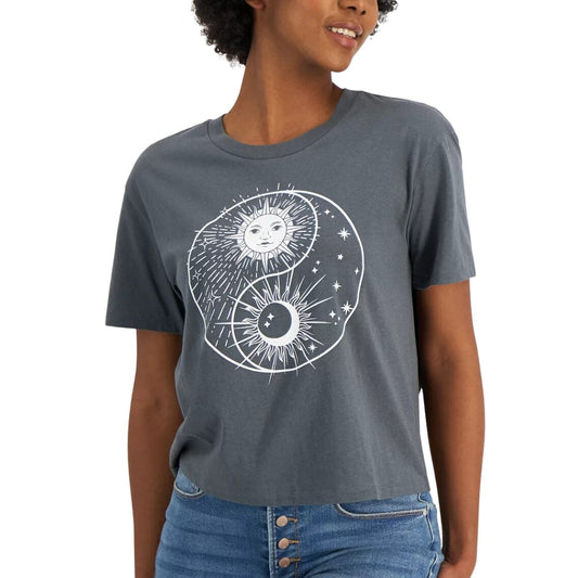 REBELLIOUS ONE Womens Tops XS / Grey REBELLIOUS ONE - Celestial Ying Yang Graphic T-Shirt